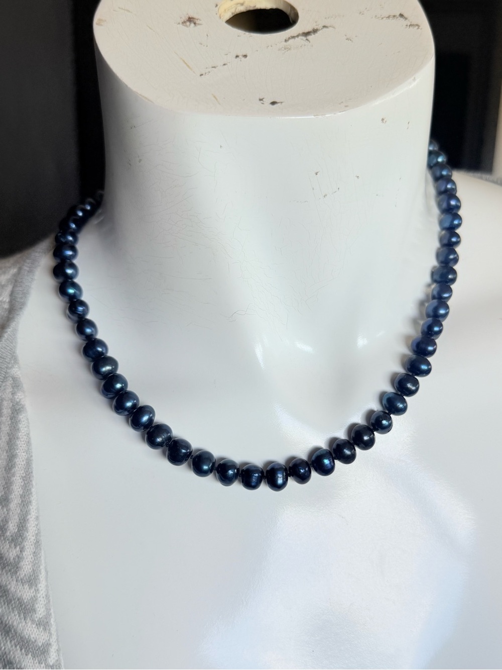 Peacock blue/black freshwater pearl necklace 8-9mm 18 1/2” long